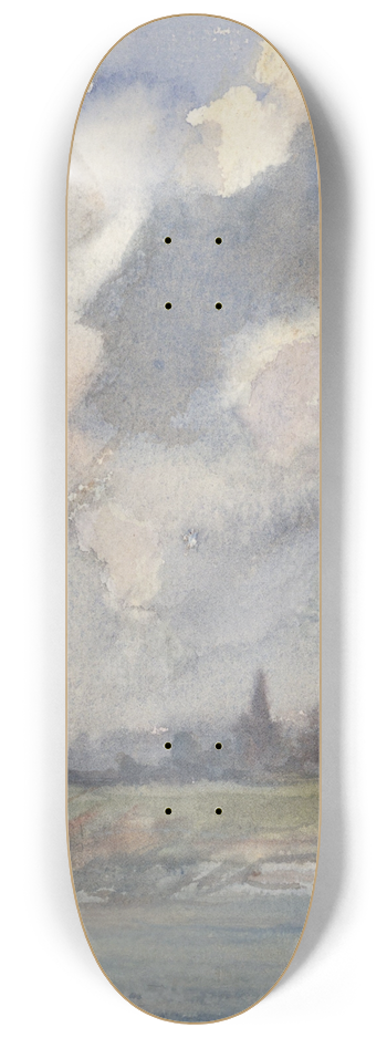 Frans Smissaert - Rivierlandschap met kerktoren, bij storm 8.25 inch art skate deck