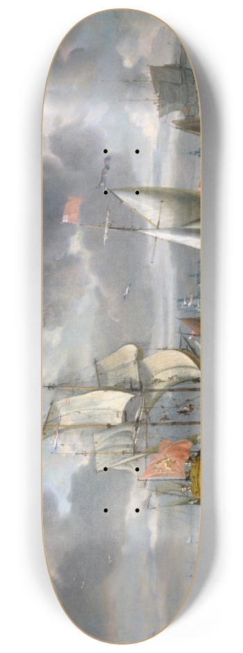 Abraham Storck - An English Yacht saluting a Dutch Man-of-War in the port of Rotterdam 8.25 inch art skate deck