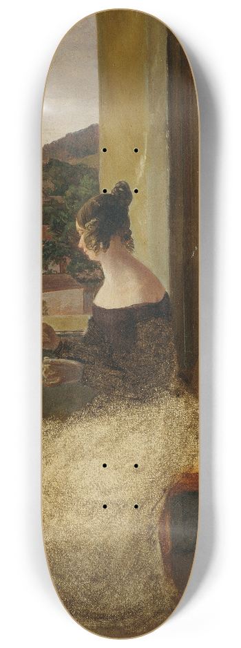 Friedrich Loos - Dame am Fenster mit Spinnrocken 8.25 inch art skate deck
