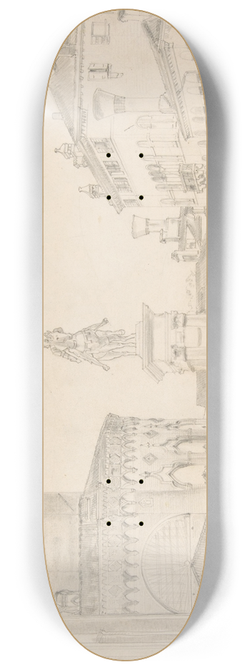 Friedrich von Nerly - View of the South side of the church of Santi Giovanni e Paolo in Venice, with Verrocchios statue of Bartolomeo Colleoni 8.25 inch art skate deck