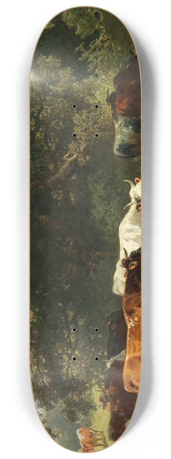 Friedrich Voltz - Cows near a Watering Place 8.25 inch art skate deck