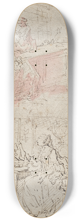 Gabriel Jacques de Saint-Aubin - Theatre Scene (recto) 8.25 inch art skate deck