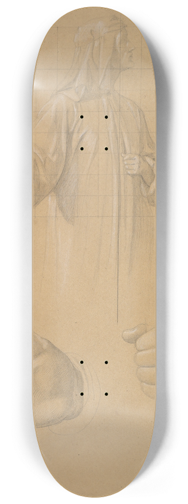 Friedrich Wilhelm Schadow - Study of a Standing Man with Headcloth and Two Studies of his Hands 8.25 inch art skate deck