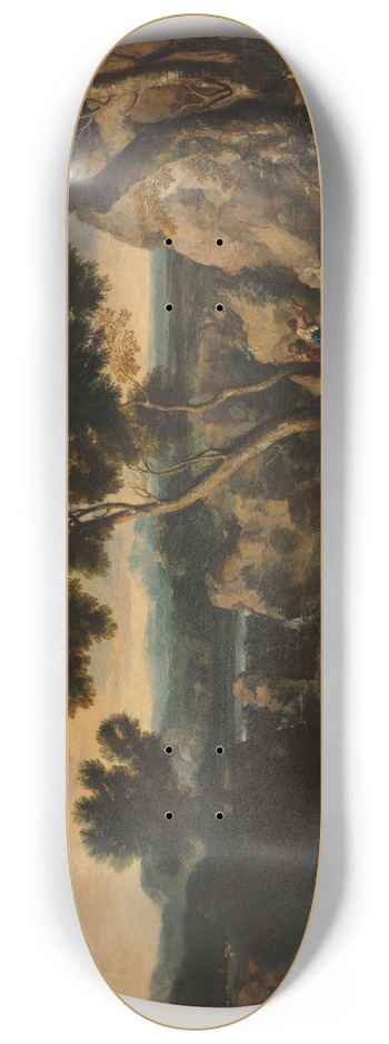 Gaspard Dughet - Rocky Landscape with Hunters 8.25 inch art skate deck