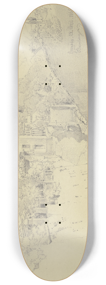 Fritz Bamberger - Straenzug in Granada, im Vordergrund an eine Mauer gelehnt eine Mutter mit zwei Kindern 8.25 inch art skate deck