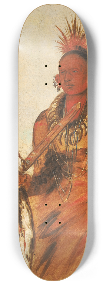 George Catlin - No-o-mn-nee, Walks in the Rain, a Warrior 8.25 inch art skate deck