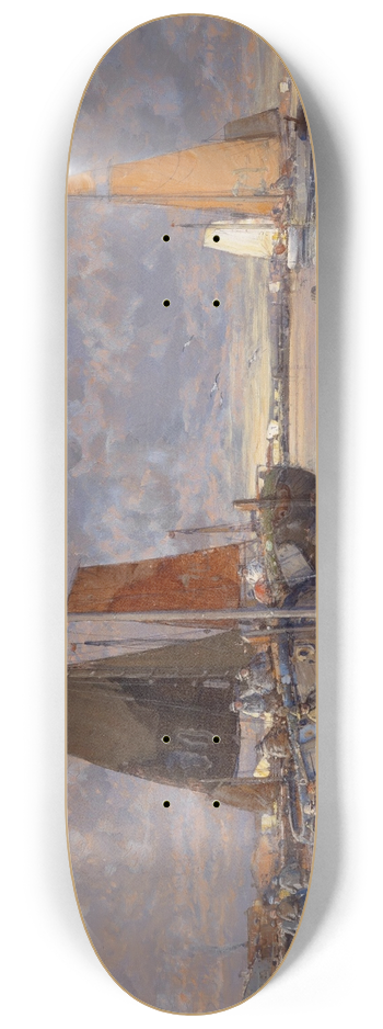 Georg Fischhof - Fischer an der Mole im Abendrot 8.25 inch art skate deck