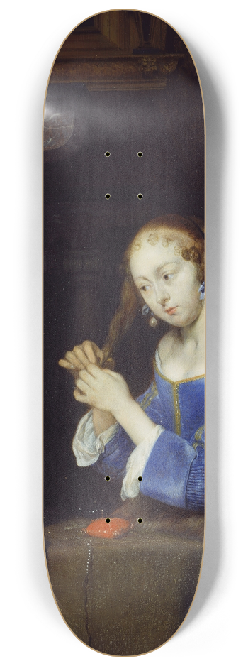 Gerard ter Borch - A Lady dressing her hair 8.25 inch art skate deck