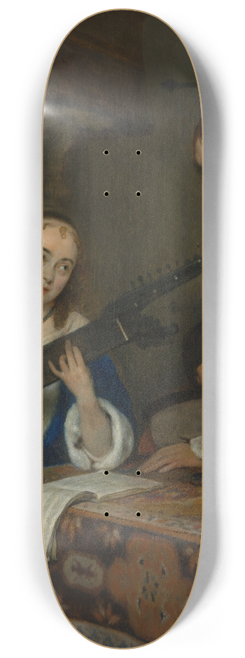 Gerard ter Borch - A Woman Playing the Theorbo-Lute and a Cavalier 8.25 inch art skate deck