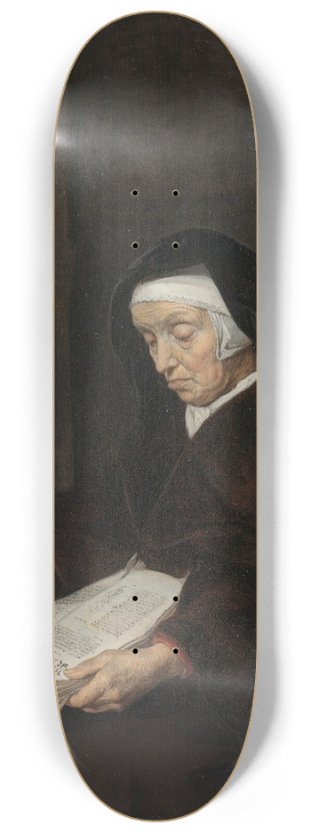 Gabriel Metsu - Old Woman Meditating 8.25 inch art skate deck