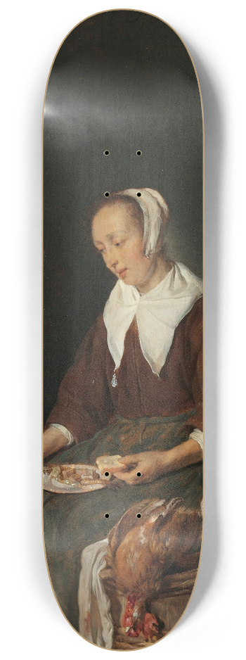 Gabriel Metsu - Woman Eating, Known as The Cats Breakfast 8.25 inch art skate deck