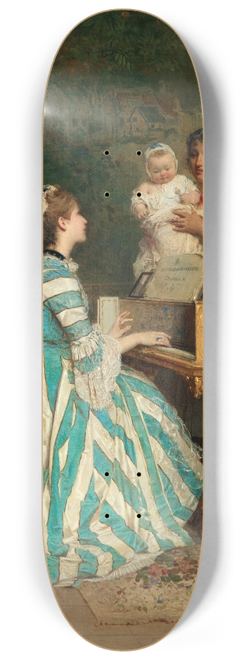 Gerolamo Induno - A Young Mother Playing the Hapsichord 8.25 inch art skate deck