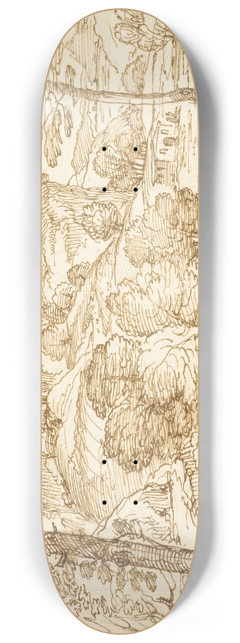 Giovanni Francesco Grimaldi - Landscape with River and Figures 8.25 inch art skate deck