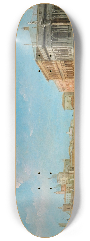 Giuseppe Bernardino Bison - The Molo, looking towards the Zecca with the column of Saint Teodoro, Venice 8.25 inch art skate deck