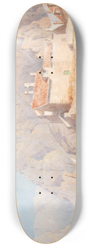 Gottfried Seelos - A southern coastline, surrounded by a mountain range 8.25 inch art skate deck