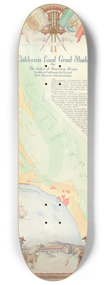 Hal Blakeley - Map  California Land Grant Study 8.25 inch art skate deck
