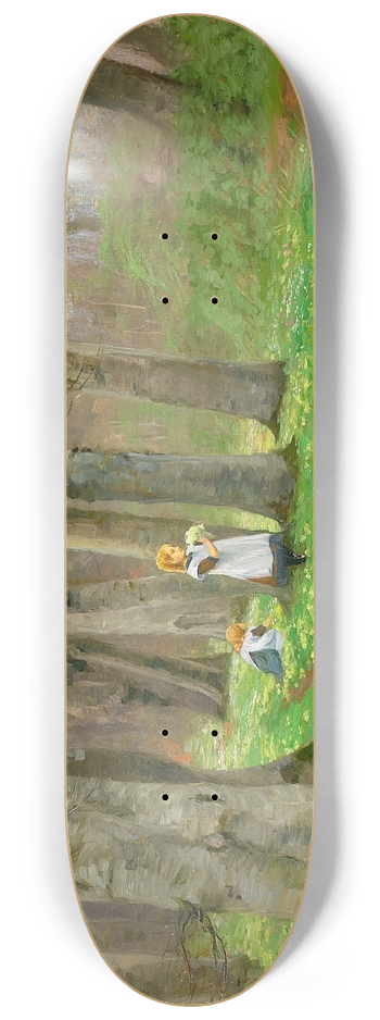 Hans Andersen Brendekilde - To piger plukker blomster i forrsskov 8.25 inch art skate deck