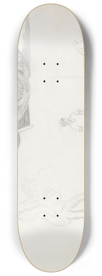Hans Gude - Boat with fishing nets; figure studies 8.25 inch art skate deck