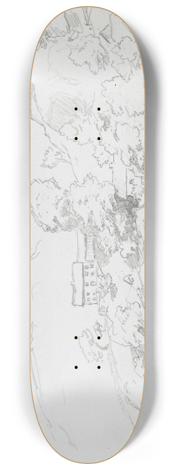 Hans Gude - Kystlandskap med hus 8.25 inch art skate deck