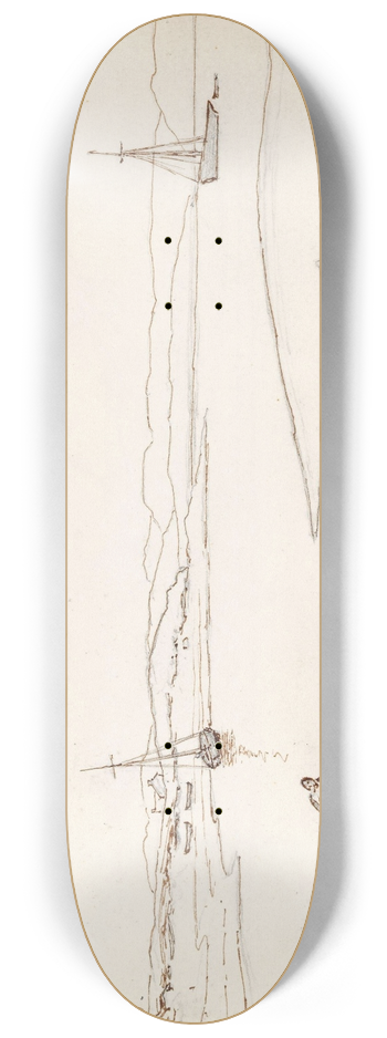 Hans Gude - Landskap med bter og mennesker 8.25 inch art skate deck