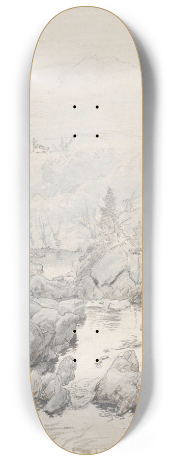 Hans Gude - Landskap med elv 8.25 inch art skate deck