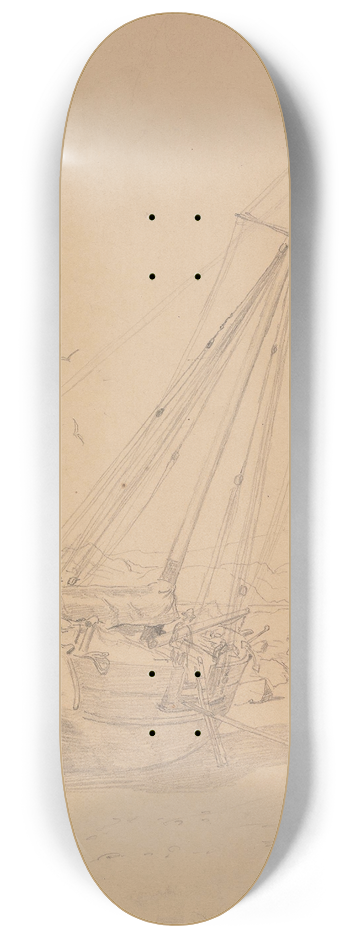 Hans Gude - Sailing-Ship on the Shore, Tarbert, Loch Fyne 8.25 inch art skate deck