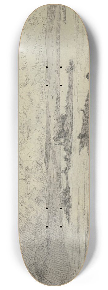 Hans Thoma - Landschaft mit Smann, im Hintergrund ein See mit Insel 8.25 inch art skate deck