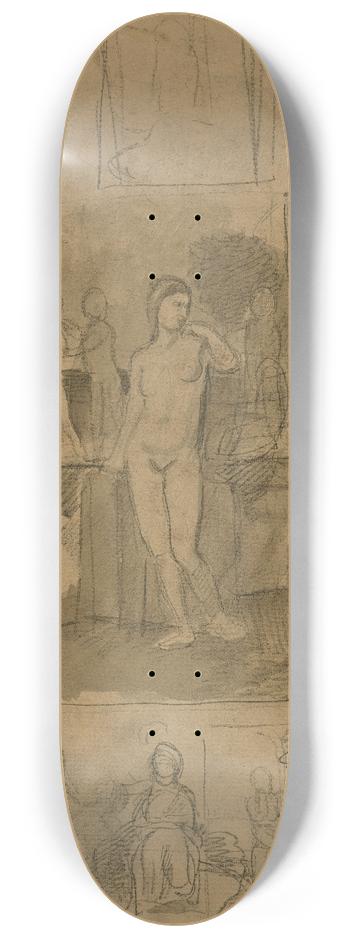 Hans Von Mares - Sitzende und stehende Figuren, ein weiblicher Akt 8.25 inch art skate deck