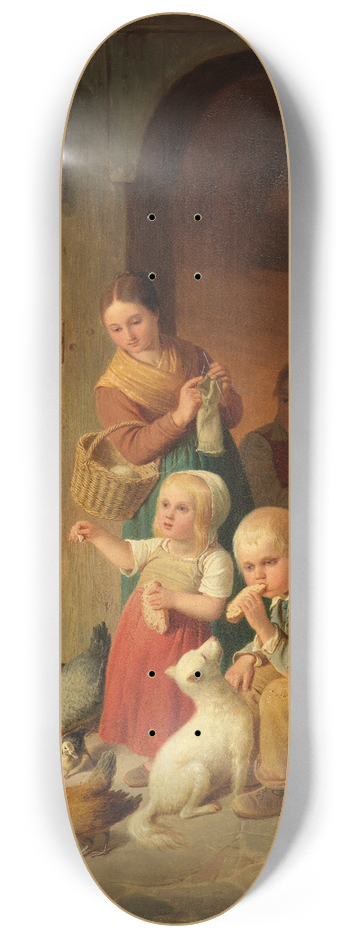 Heinrich Franz Gaudenz von Rustige - Bauernkinder fttern Hhner 8.25 inch art skate deck