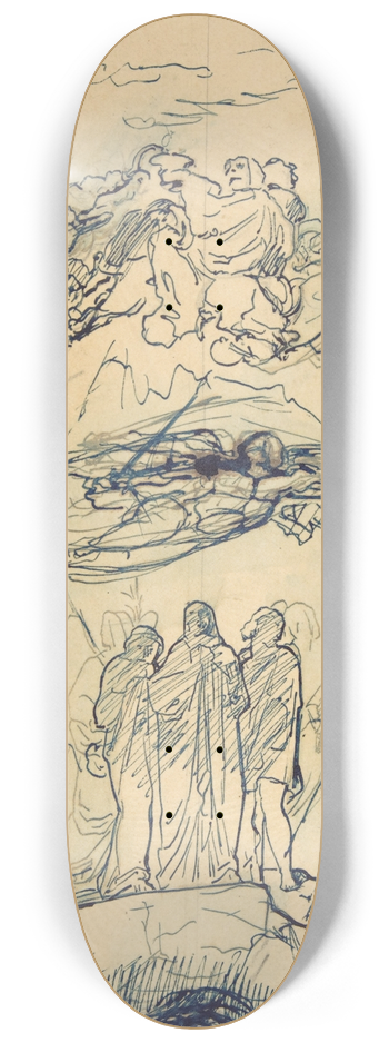 Henri Lehmann - Composition Study with Three Figures Standing on a Rock 8.25 inch art skate deck
