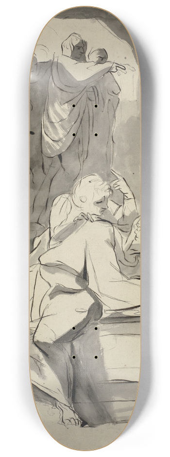 Henry Fuseli - A man in despair over a tombstone in a cave with other figures 8.25 inch art skate deck