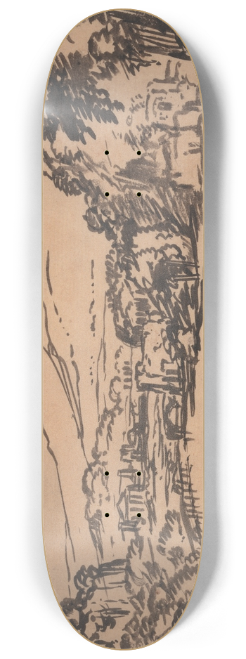 Alexander Cozens - Landscape with a Lake and Distant Mountain 8.25 inch art skate deck