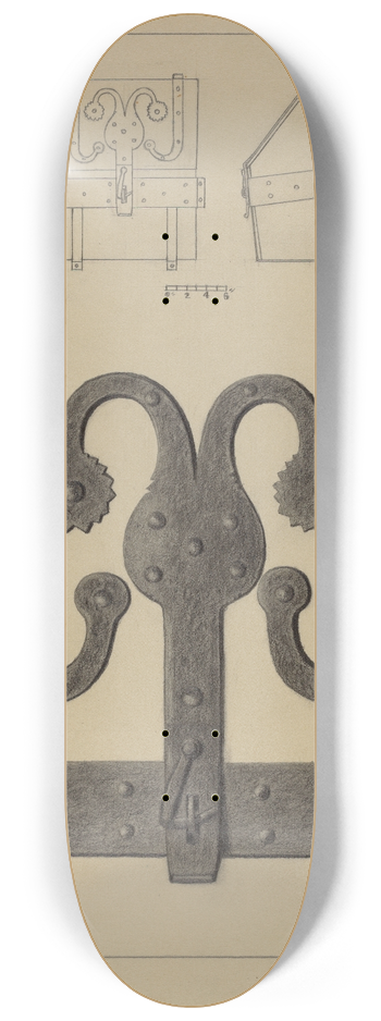 Herman Bader - Pa. German Hinges and Hasp on a Conestoga Wagon Tool Box 8.25 inch art skate deck