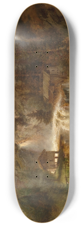 Hermann Ottomar Herzog - Figures Before a Mill in a Mountainous River Landscape (At the Mill Falls) 8.25 inch art skate deck