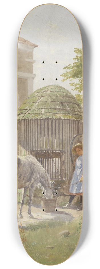 Hermann Reisz - Mdchen mit Pferd am Brunnen 8.25 inch art skate deck