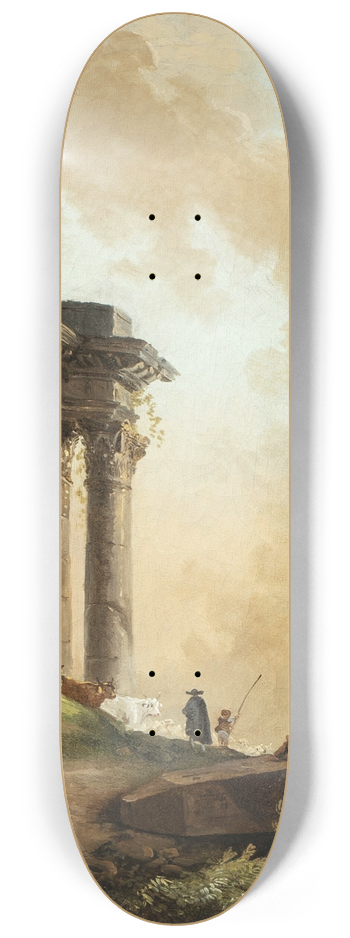 Hubert Robert - Drovers and their livestock before a ruined arch and obelisk 8.25 inch art skate deck