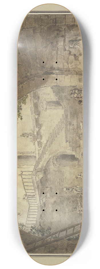 Hubert Robert - Gewlbe mit antikem Brunnen und Aussicht auf eine Treppe 8.25 inch art skate deck