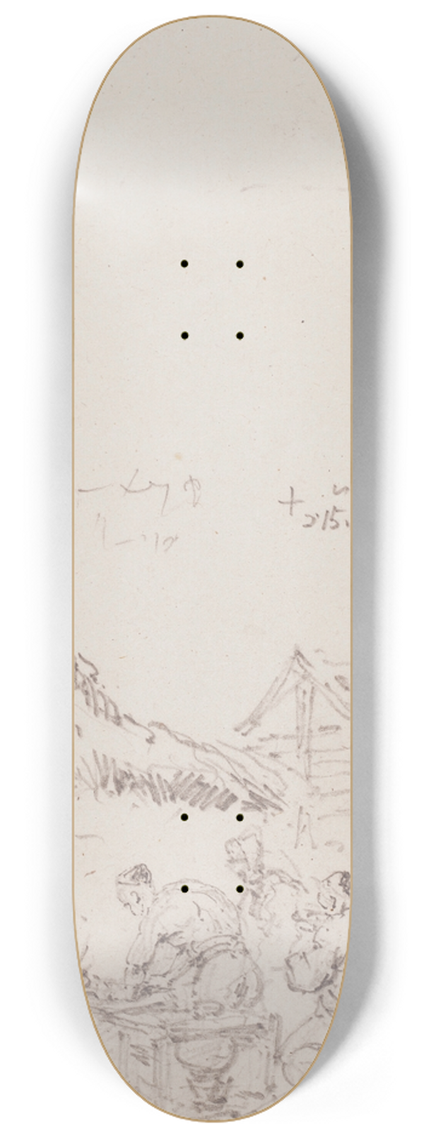 George Chinnery - A sketch of a market outside the railings of St. Dominics Church, Macau 8.25 inch art skate deck