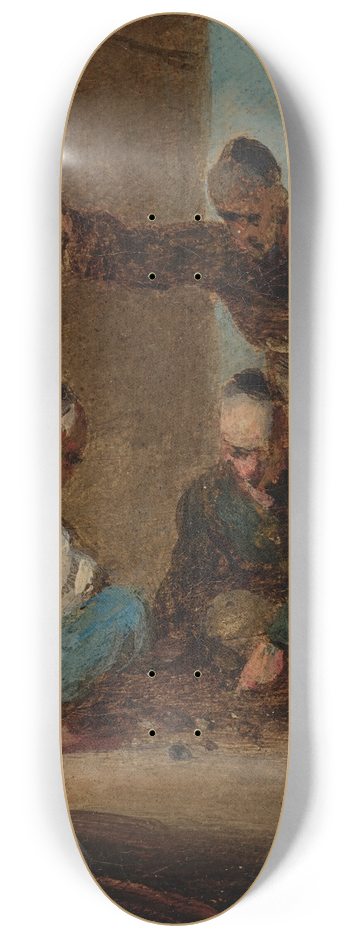 George Chinnery - A street scene in Macau with three men gambling 8.25 inch art skate deck