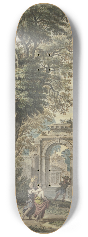 Isaac de Moucheron - Antikes Portal, links eine Panstatue mit Altar, Vorbereitungen zum Opfer 8.25 inch art skate deck