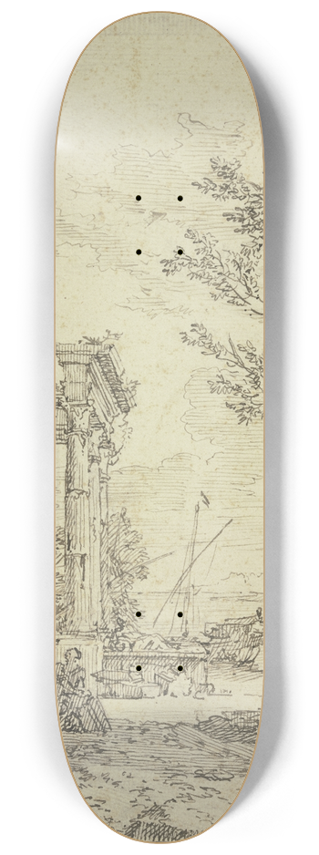 Isaac de Moucheron - Antike Trmmer an einem Fluss, links eine Sphinx 8.25 inch art skate deck