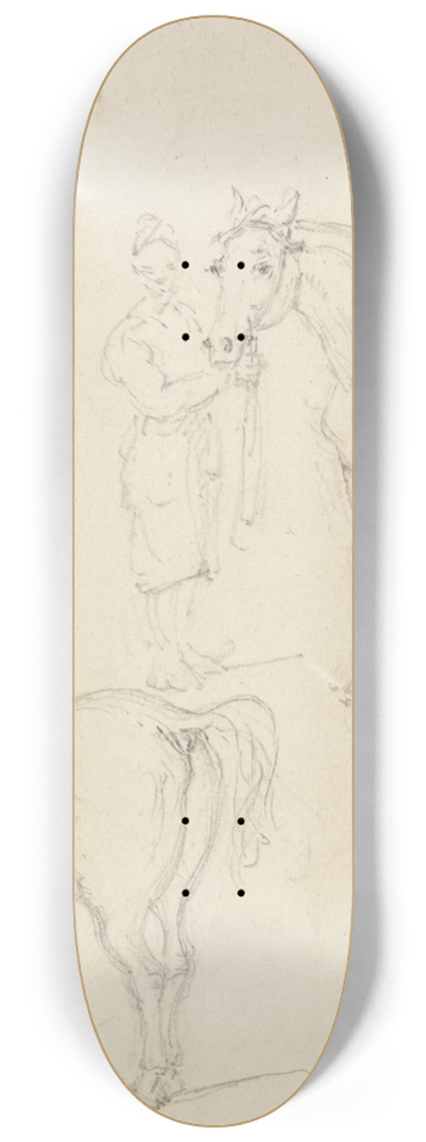 George Chinnery - Studies of Horses with Chinese Grooms, and a Dog 8.25 inch art skate deck