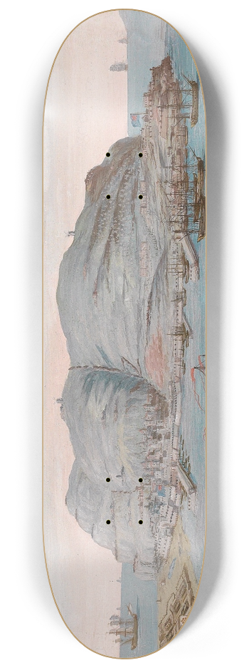 Italian School - A view of Gibraltar harbour 8.25 inch art skate deck