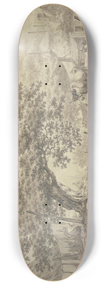 Jacob Cats - Bei einer groen Eiche aufgehngte Wsche, rechts hinter einem Zaune zwei Khe 8.25 inch art skate deck