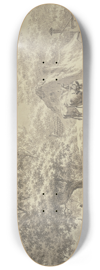 Jacob Cats - Bei Htten hinter einem Zaun zwei Khe, die ein Hund anbellt 8.25 inch art skate deck