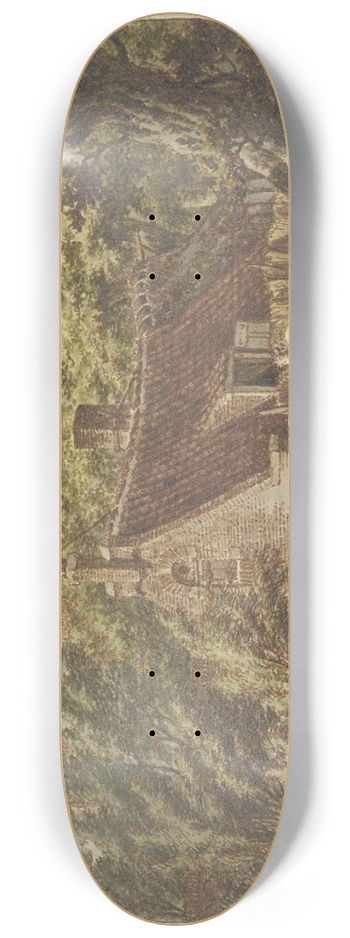 Jacob Cats - Htte im Walde mit einigem Vieh, links ein Kirchturm 8.25 inch art skate deck