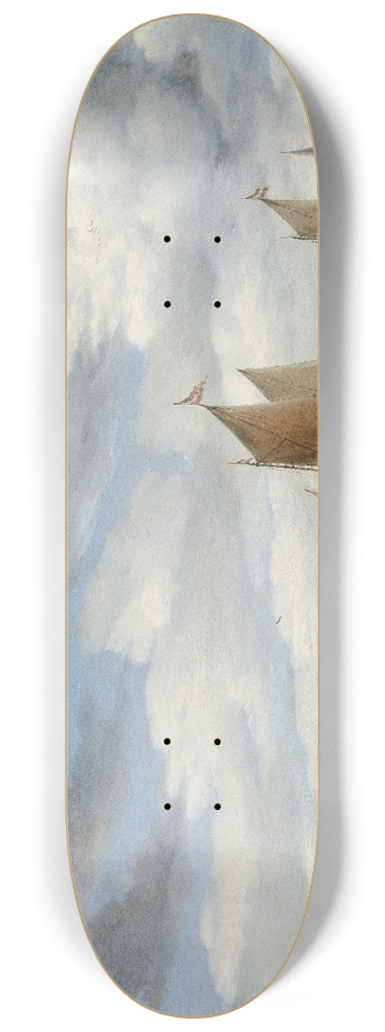 Jacob Salomonsz. van Ruysdael - River Landscape with Sailing Boats and a Horse-Drawn Barge 8.25 inch art skate deck