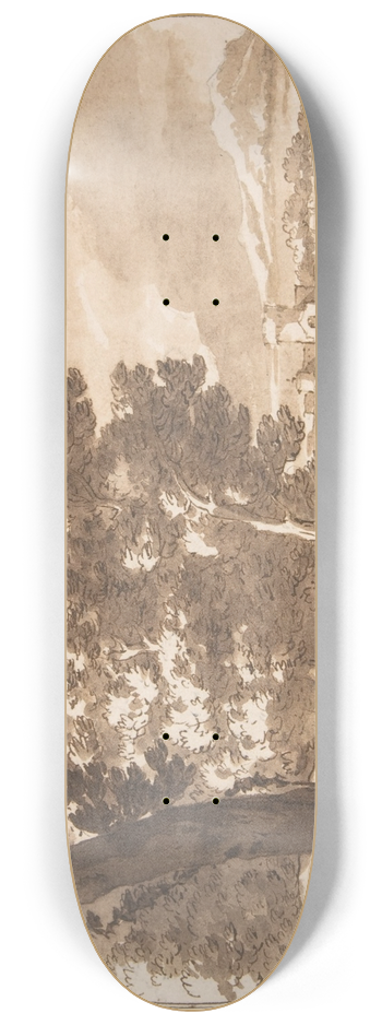 Jacob van der Ulft - Wooded Landscape with Figures on a Road 8.25 inch art skate deck