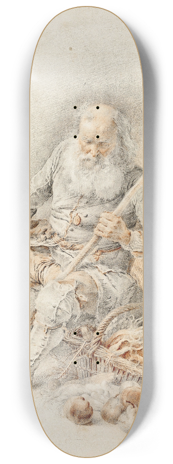 Jacques Andr Portail - Old Man with a Basket of Fruit and Vegetables 8.25 inch art skate deck