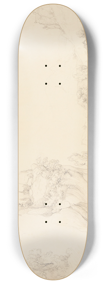 Jacques-Raymond Brascassat - Rivire avec rochers et pcheurs 8.25 inch art skate deck